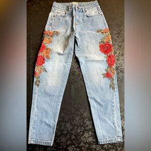 ASOS floral embroidered straight leg / boyfriend jeans